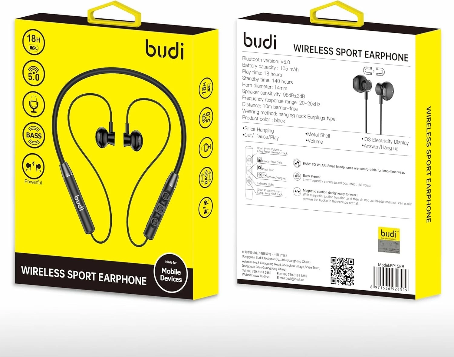 Bluetooth Sports Earphones Noise Cancelling Wireless 18H Playtime
