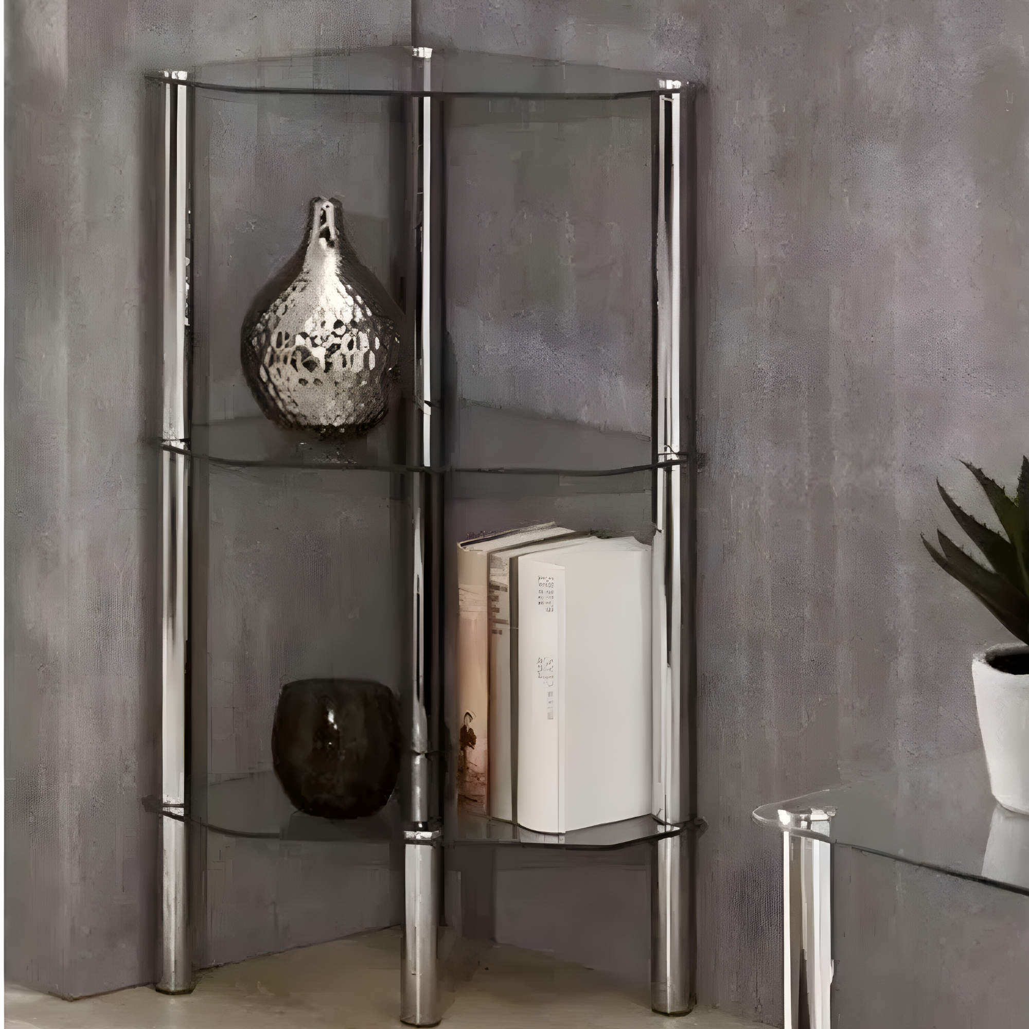 3 Tier Corner Transparent Shelf Glass For Home Organiser