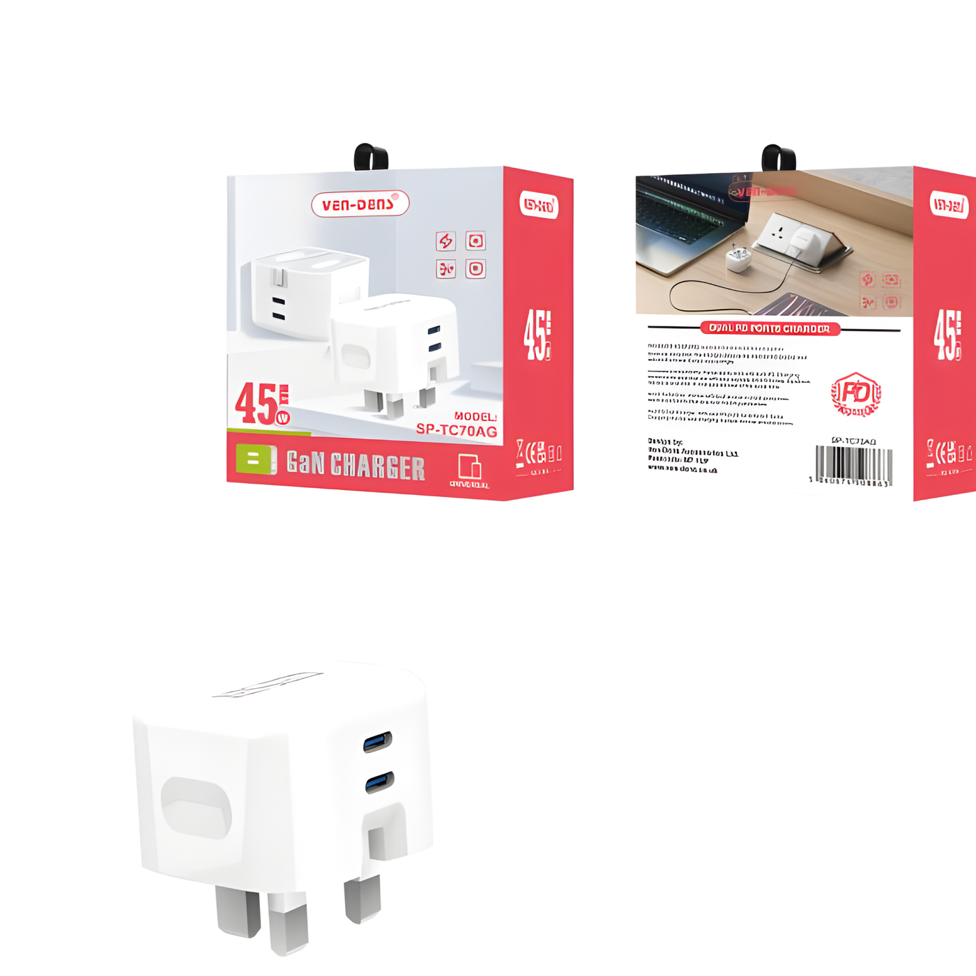 45W GaN Dual Port USB-C Charger Plug — Fast, Smart, and Compact