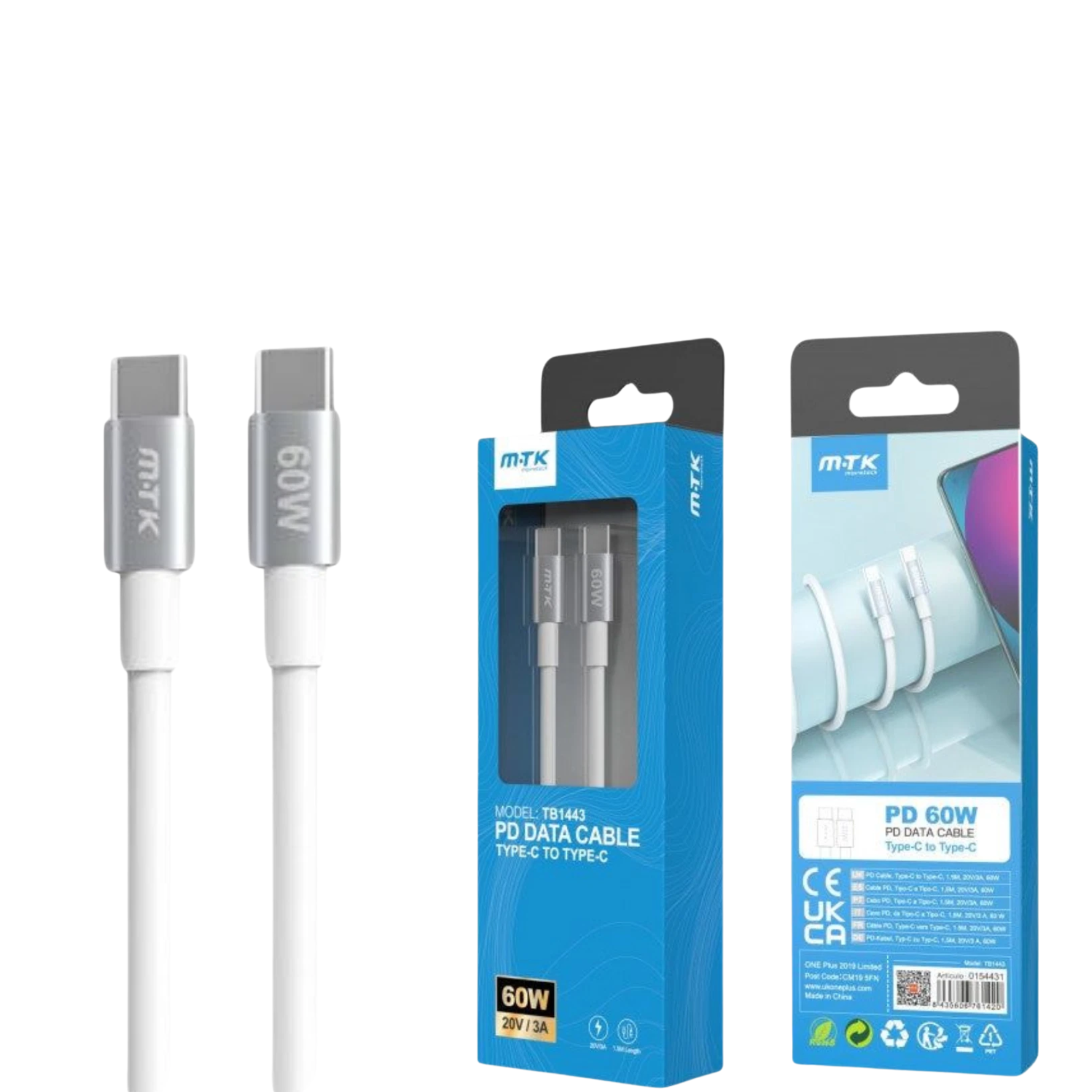 USB TYPE C TO C 60W PD Fast Charger Charging 1.5M Cable