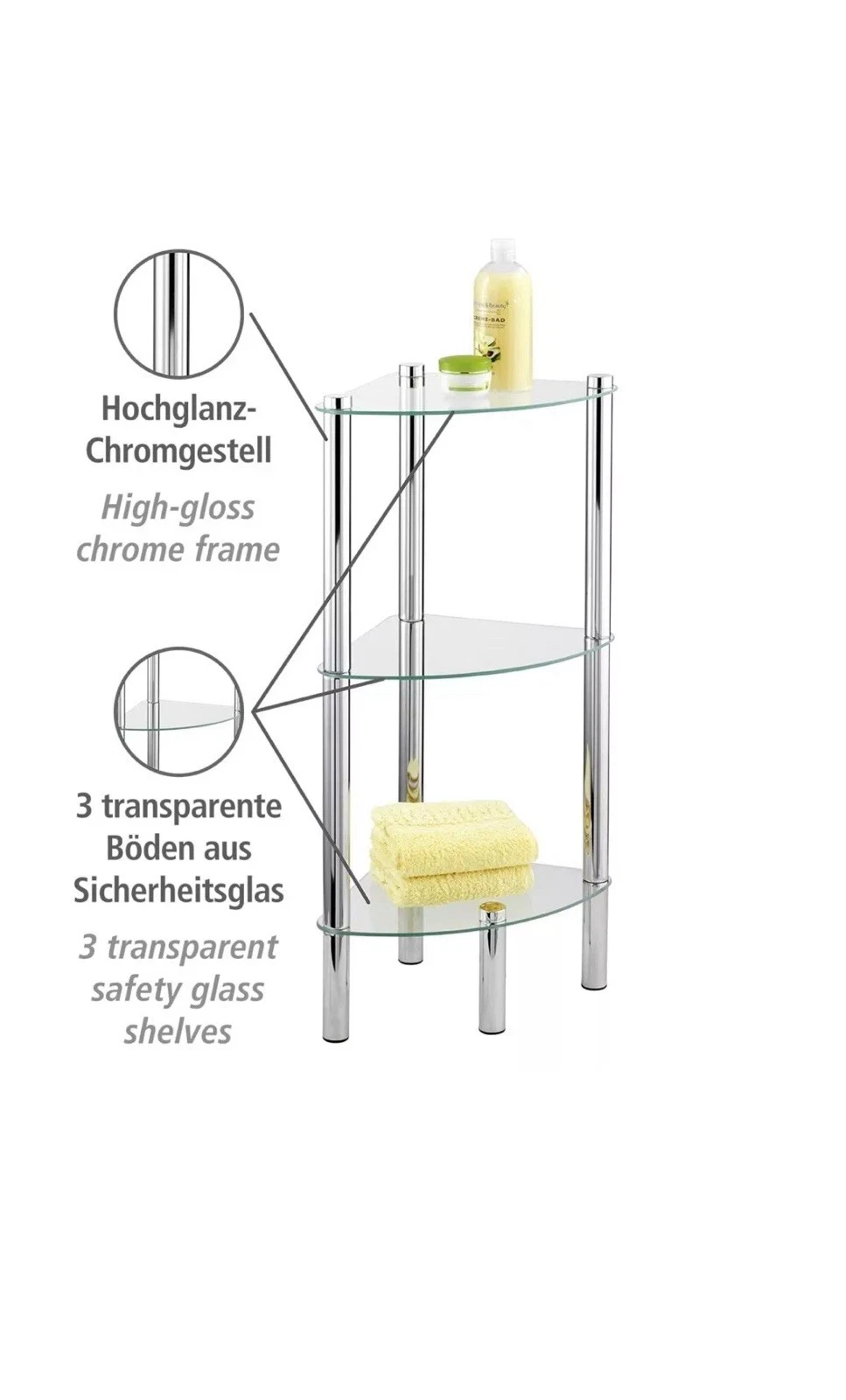 3 Tier Corner Transparent Shelf Glass For Home Organiser